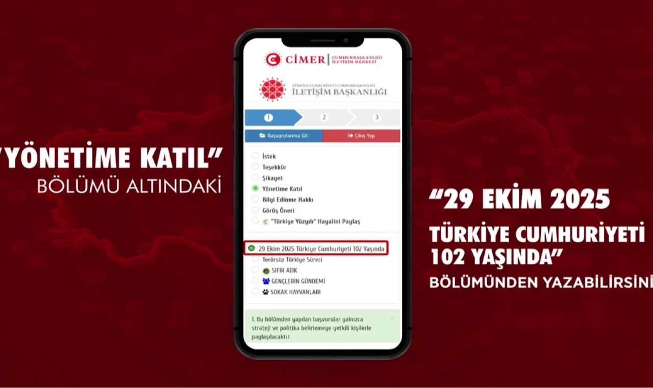 Vatandaşlar Cumhuriyet duygularını CİMER’den paylaşabilecek