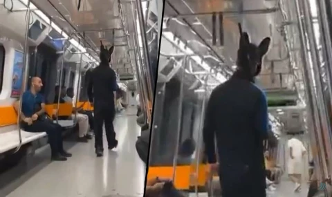 Metroda elinde tüfekle gezen tavşan kostümlü kişi yakalandı